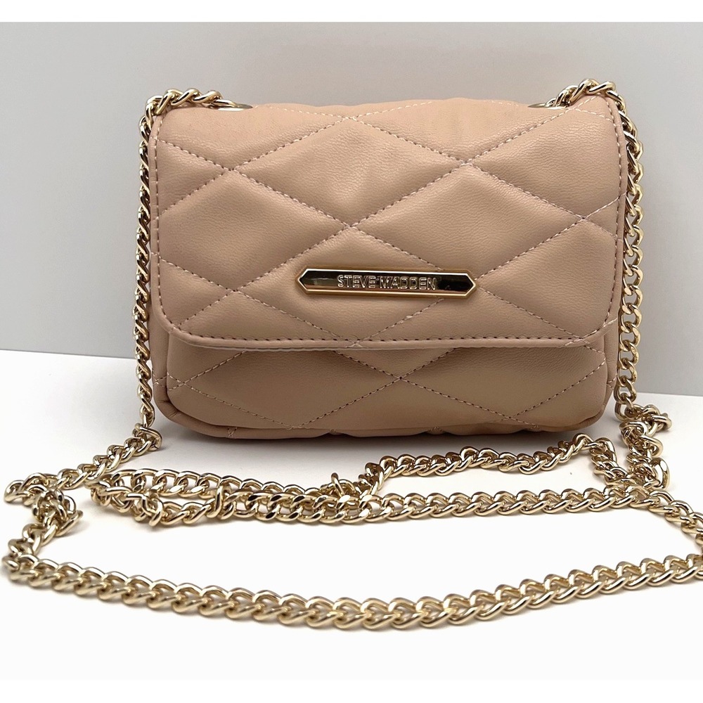 STEVE MADDEN Quilted Crossbody Small Pink Vegan Shoulder Purse Gold Chain Strap